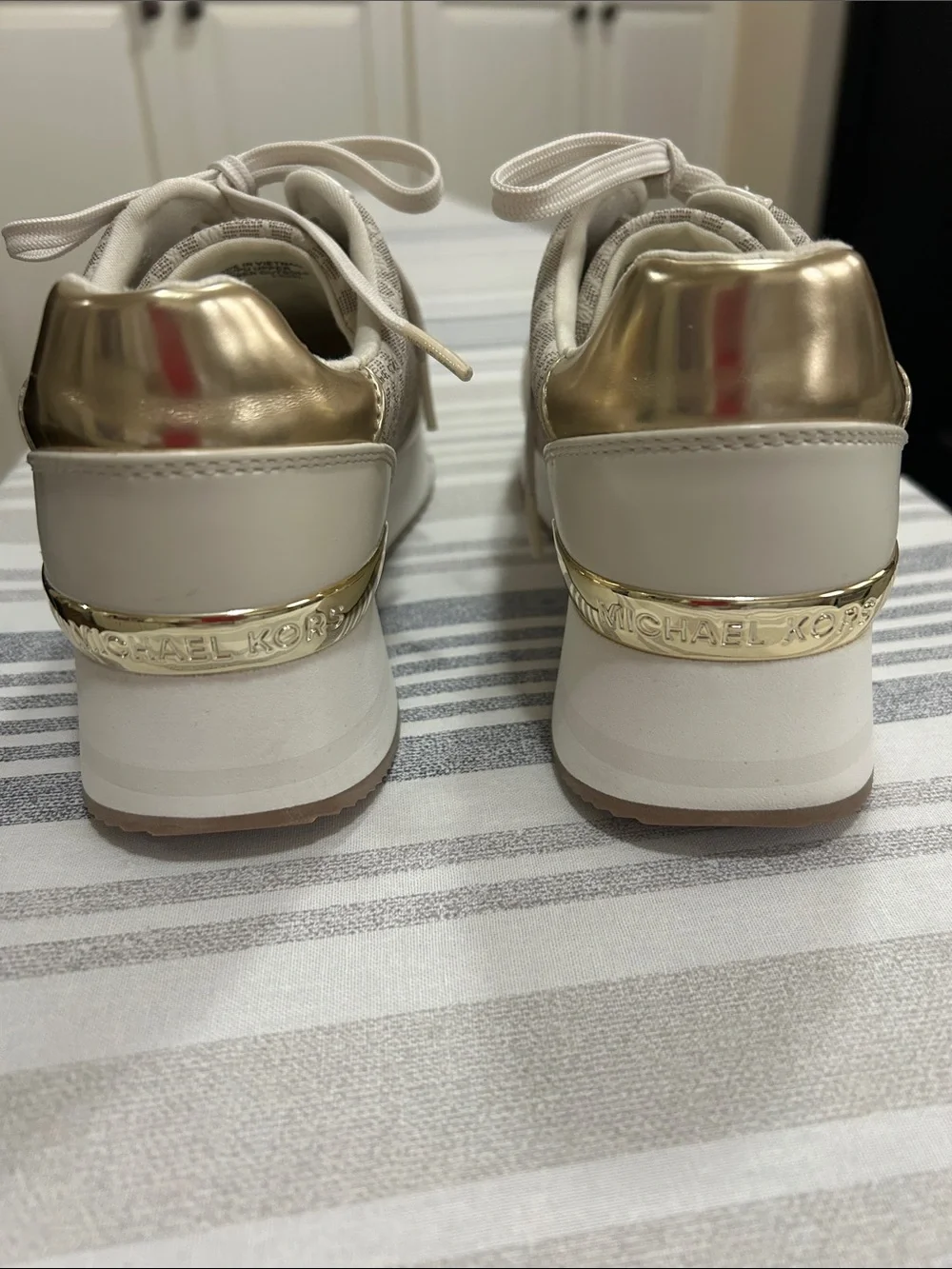 Michael Kors Beige/Ivory Logo Lace-Up Sneakers
